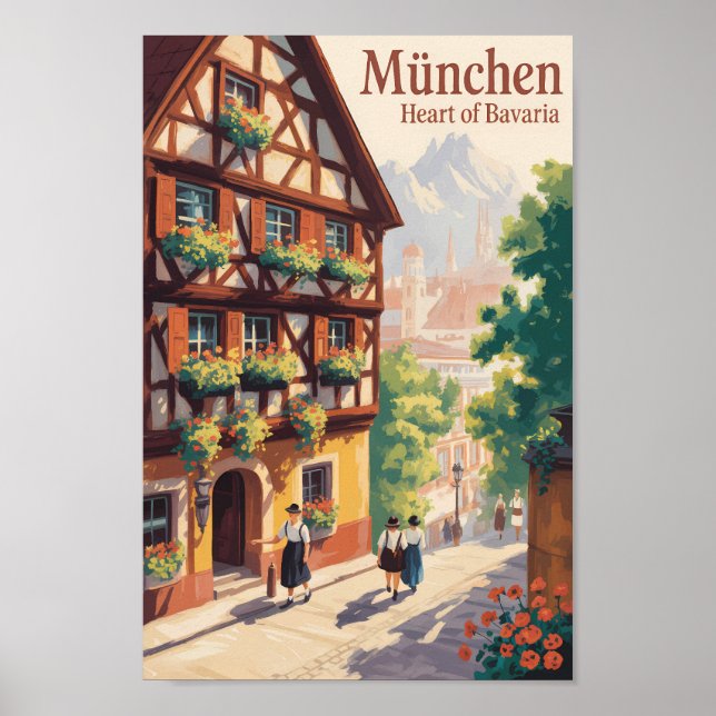 Munich Germany Bavaria Illustration Travel Art Poster (Vorne)