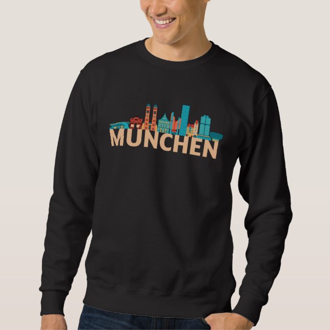 Munich Germany City Skyline Silhouette Outline Ske Sweatshirt (Vorderseite)