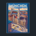Munich Germany Illustration Travel Art Vintage Postkarte<br><div class="desc">Munich retro vector travel design. From Marienplatz to Oktoberfest,  it’s a must-visit destination full of German heritage and vibrant urban life.</div>