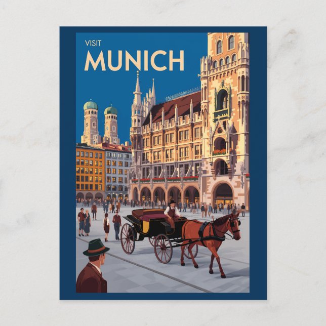 Munich Germany Marienplatz Travel Art Vintage Postkarte (Vorderseite)