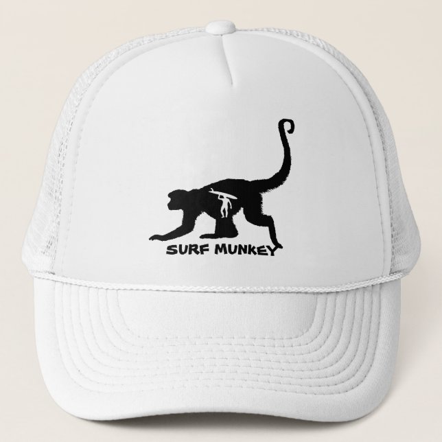 Munkey mit Longboarder Tatttoo Entwurf auf Hüten Truckerkappe (Vorderseite)