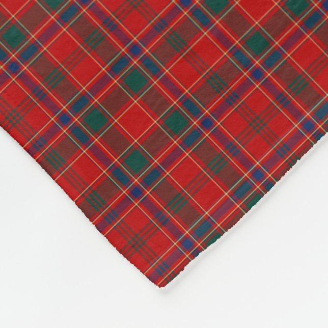 Munro Clan Bright Red, Blue und Green Tartan Fleecedecke (Ecke)