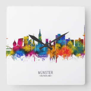 Münster Deutschland Skyline Quadratische Wanduhr