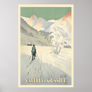 Münster Tal Vosges Elsass Frankreich Vintage Ski Poster