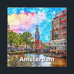 Munttoren tower. Amsterdam. Netherlands. Magnet<br><div class="desc">View of the embankment of the river Amstel and the Munttoren tower. Amsterdam. Netherlands. Sketch illustration.</div>