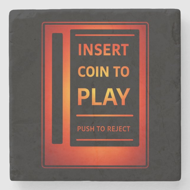 Münze einwerfen, um Retro-Arcade Stone Coaster zu  Steinuntersetzer (Vorderseite)