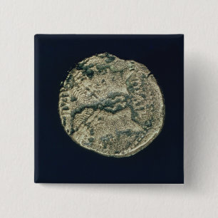 Münze mit Köpfen von Julius Cäsar und von Augus Button