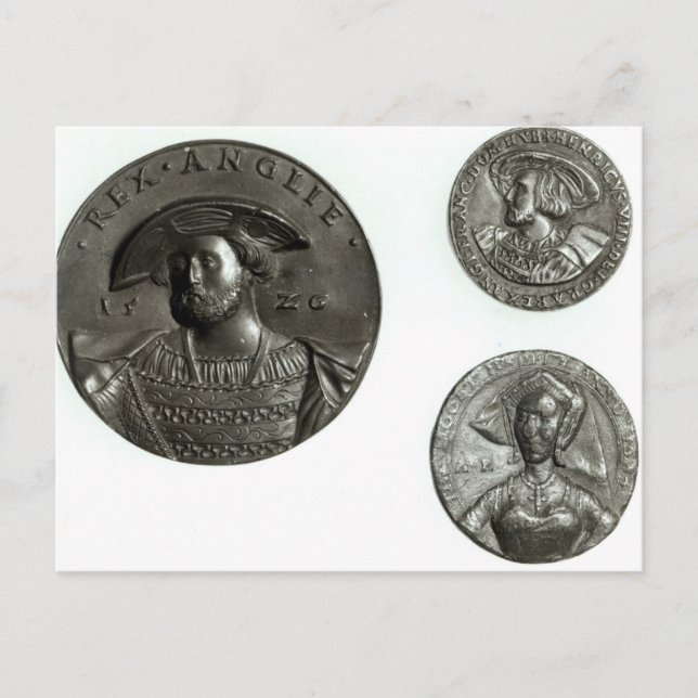 Münzen mit Henry VIII und Anne Boleyn Postkarte (Vorderseite)
