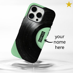 Münzgrüne Retro-Schallplatte mit individuellem Nam iPhone 16 Pro Hülle