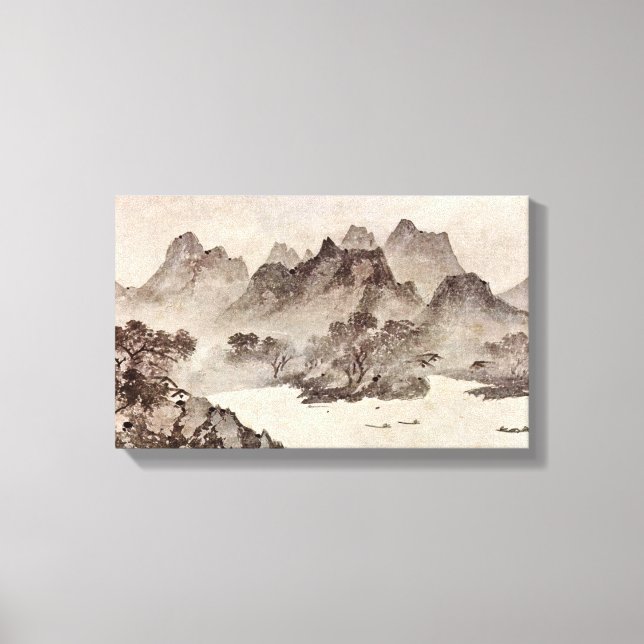 Muqi Fachang - Sonnenuntergang über einem Fischerd Leinwanddruck (Vorderseite)