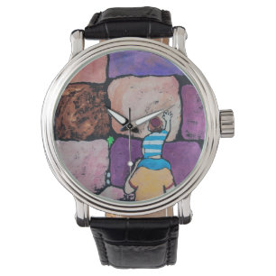 Mur pleurant avec la montre de parent et d'enfant