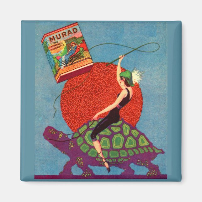 Murad zigarettes Lady reitet Riesenschildkröte Magnet (Vorne)