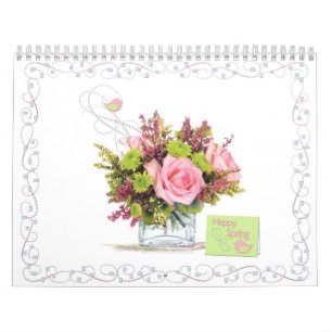 Mural Bouquet de fleur et calendrier mensuels de carte