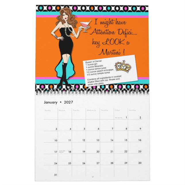 Mural Calendrier 2015 de conception de filles de (Jan 2027)