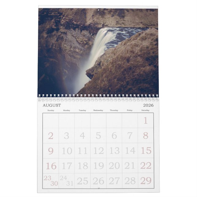 Mural Calendrier annuel de l'Islande (Aug 2026)