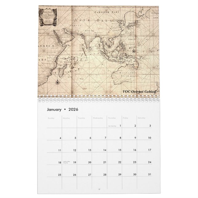 Mural Calendrier colonial néerlandais de cartes (Jan 2026)