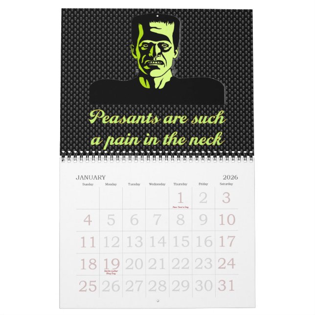 Mural calendrier de dix-huit mois de Halloween (Jan 2026)