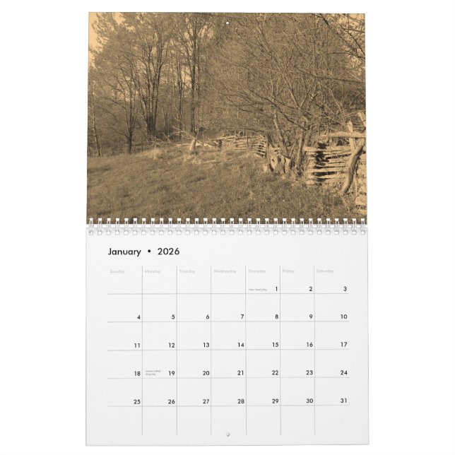 Mural Calendrier de sépia de pays (Jan 2026)
