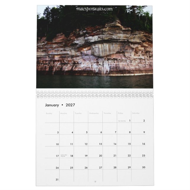 Mural Calendrier décrit de 2015 roches (Jan 2027)