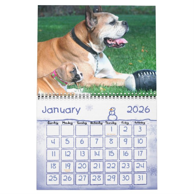 Mural Calendrier des chiots 2010 de boxeur (Jan 2026)