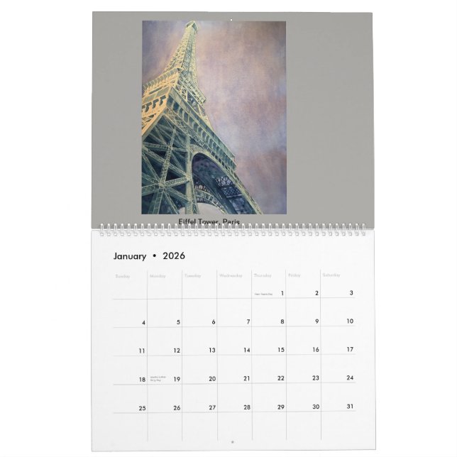 Mural Calendrier des peintures d'aquarelle par Steven (Jan 2026)