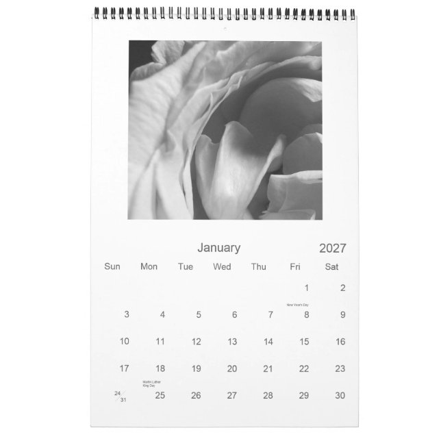 Mural Calendrier des roses noirs et blancs 2009 (Jan 2027)
