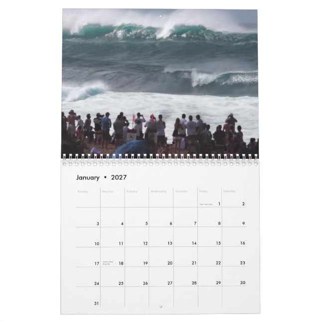 Mural Calendrier du grand Surf d'hiver du pipeline (Jan 2027)