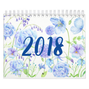 Mural Calendrier floral 2018 de jardins d'aquarelle