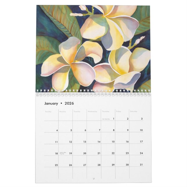 Mural Calendrier floral hawaïen (Jan 2026)