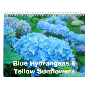 Mural Calendrier floral Hydrangeas bleus Tournesols jaun