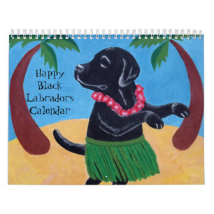 Mural Calendrier noir heureux de Labradors B 2018