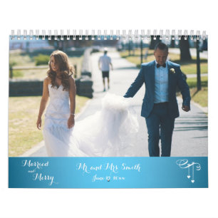 Mural Calendrier photo Mariage bleu clair