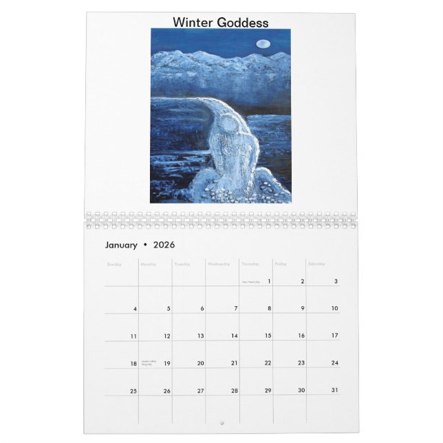 Mural Calendrier vaillant de déesse d'Angela (Jan 2026)