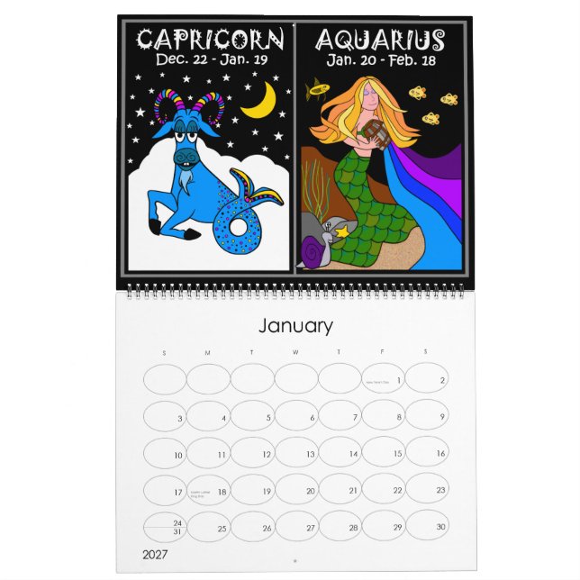 MURAL CALENDRIER ZODIAC 12 MOIS (Jan 2027)