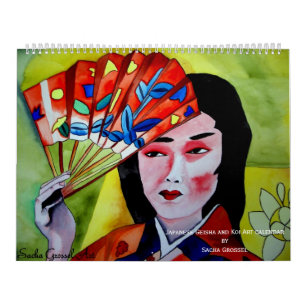 Mural Geisha et calendrier japonais d'art de Koi