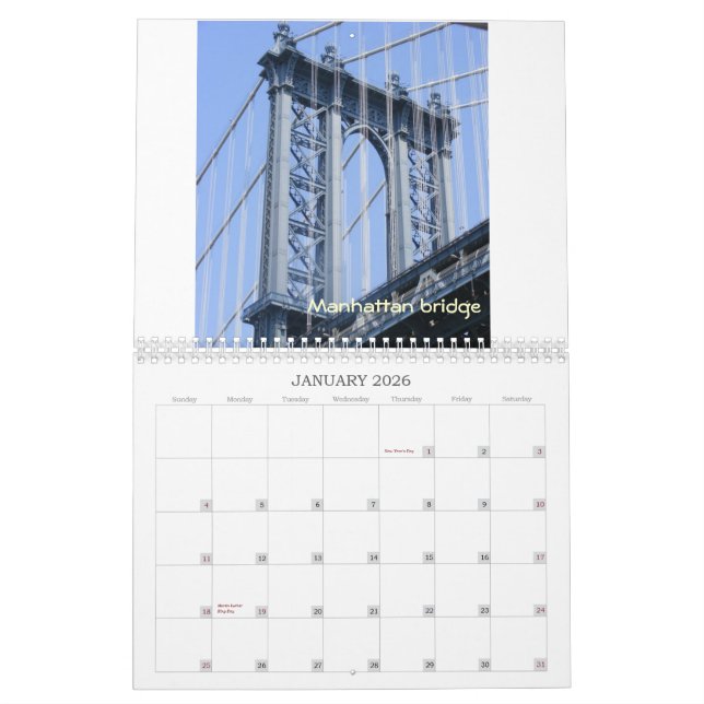 Mural J'aime le calendrier de New York (Jan 2026)
