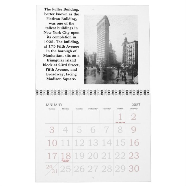 MURAL LE CALENDRIER DU BÂTIMENT DE FLATIRON (Jan 2027)