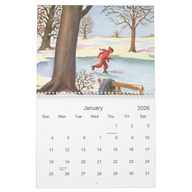 Mural Rétro calendrier 2012 d'enfants (Jan 2026)