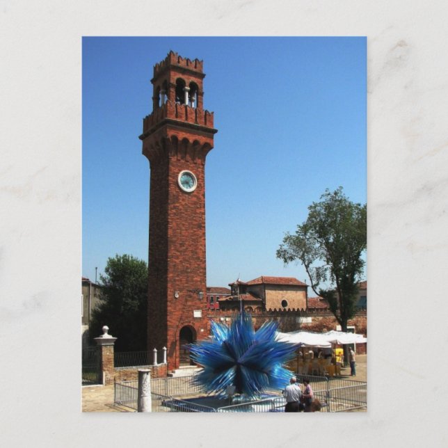 Murano, Italien Uhrturm und Glasskulptur Postkarte (Vorderseite)