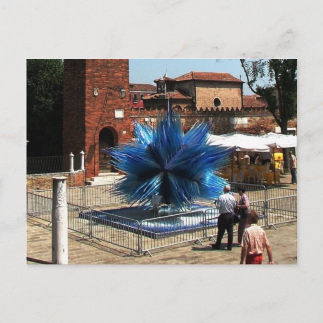Murano, Italien Uhrturm und Glasskulptur Postkarte (Vorderseite)
