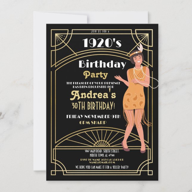 Murder Mystery Birthday Dinner Party Deko der 20er Einladung (Vorderseite)