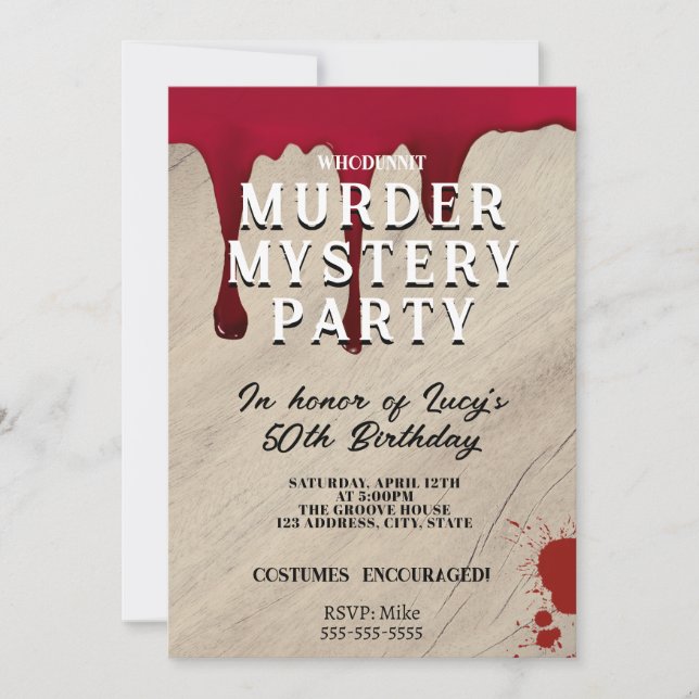 Murder Mystery Dinner Invitation – Bloody Whodunit Einladung (Vorderseite)