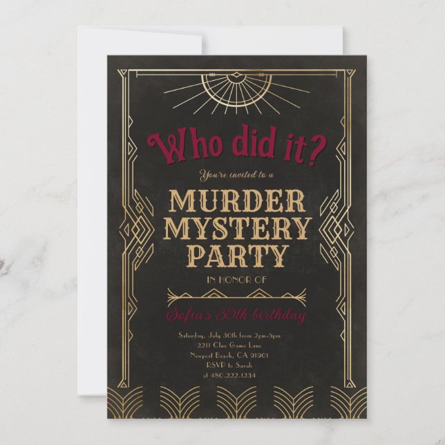 Murder Mystery Game Birthday Party Invitation Einladung (Vorderseite)