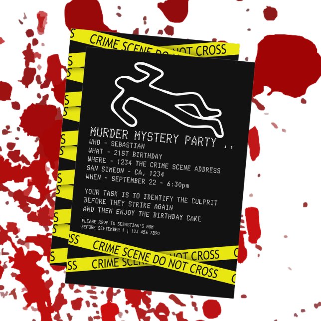 Murder Mystery Party Einladung (Murder Mystery Party Invitation from Ricaso. Ideal for birthdays, Halloween, Police themed events)