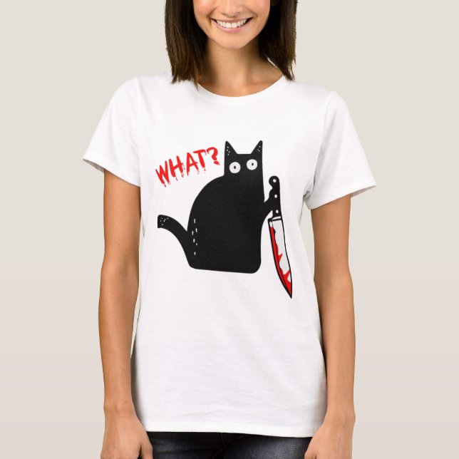 Murderous Cat Holding Knife Halloween Kostümkatze  T-Shirt (Vorderseite)