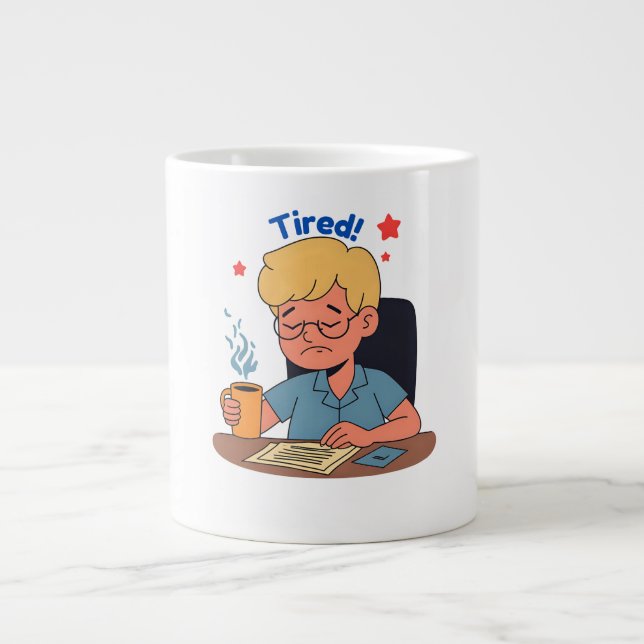 Müred Office Worker Cartoon - Funny Coffee & Work Jumbo-Tasse (Vorderseite)
