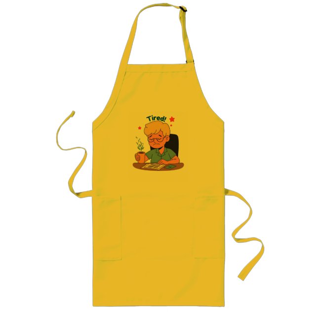 Müred Office Worker Cartoon - Funny Coffee & Work Lange Schürze (Vorne)