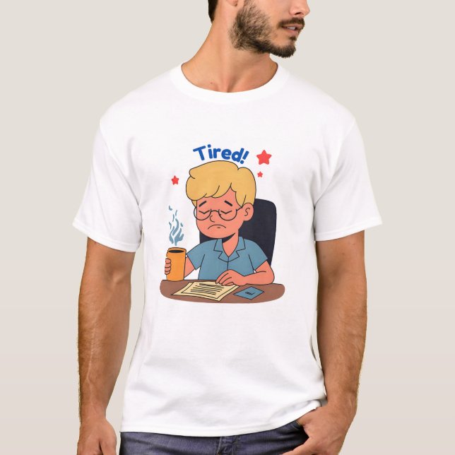 Müred Office Worker Cartoon - Funny Coffee & Work T-Shirt (Vorderseite)