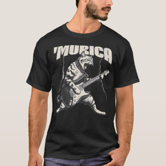 Murica Rock Star Katze Gitarre 4. Juli Rock N Rol T-Shirt