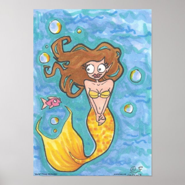 Muriel Mermaid fantasy Cartoon blue water art Poster (Vorne)